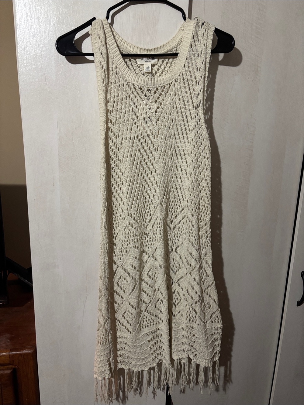 Alison Crochet Fringe Maxi Dress in Cream